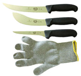 Victorinox 5 Inch Boning Knife, 8 Inch Breaking, Knife 6 Inch Skinning Knife & Polar Bear Cut Resistant Glove
