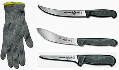 Victorinox 5 Inch Boning Knife, 8 Inch Breaking Knife, 6 Inch Skinning Knife & MEDIUM Polar Bear Cut Resistant Glove