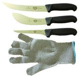 Victorinox 5 Inch Boning Knife, 8 Inch Breaking, Knife 6 Inch Skinning Knife & LARGE Polar Bear Cut Resistant Glove