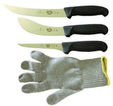Victorinox 5 Inch Boning Knife, 8 Inch Breaking Knife, 6 Inch Skinning Knife & MEDIUM Polar Bear Cut Resistant Glove